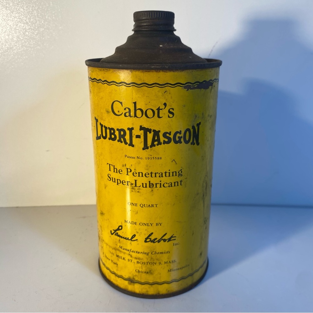 Vintage Antique Original Cabot's Lubri-Tasgon Oil Can Lubricant New York USA